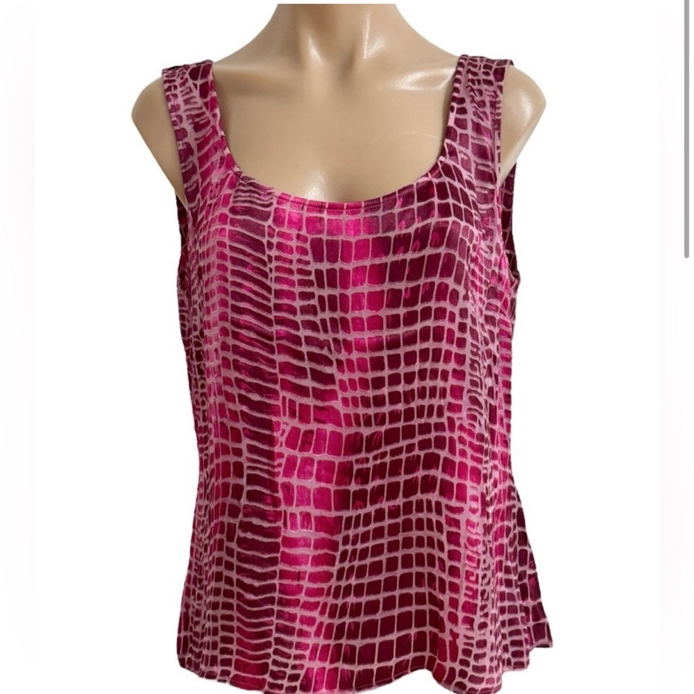 St. John Magenta Croc-Print Silk Tank - Picture 2 of 7
